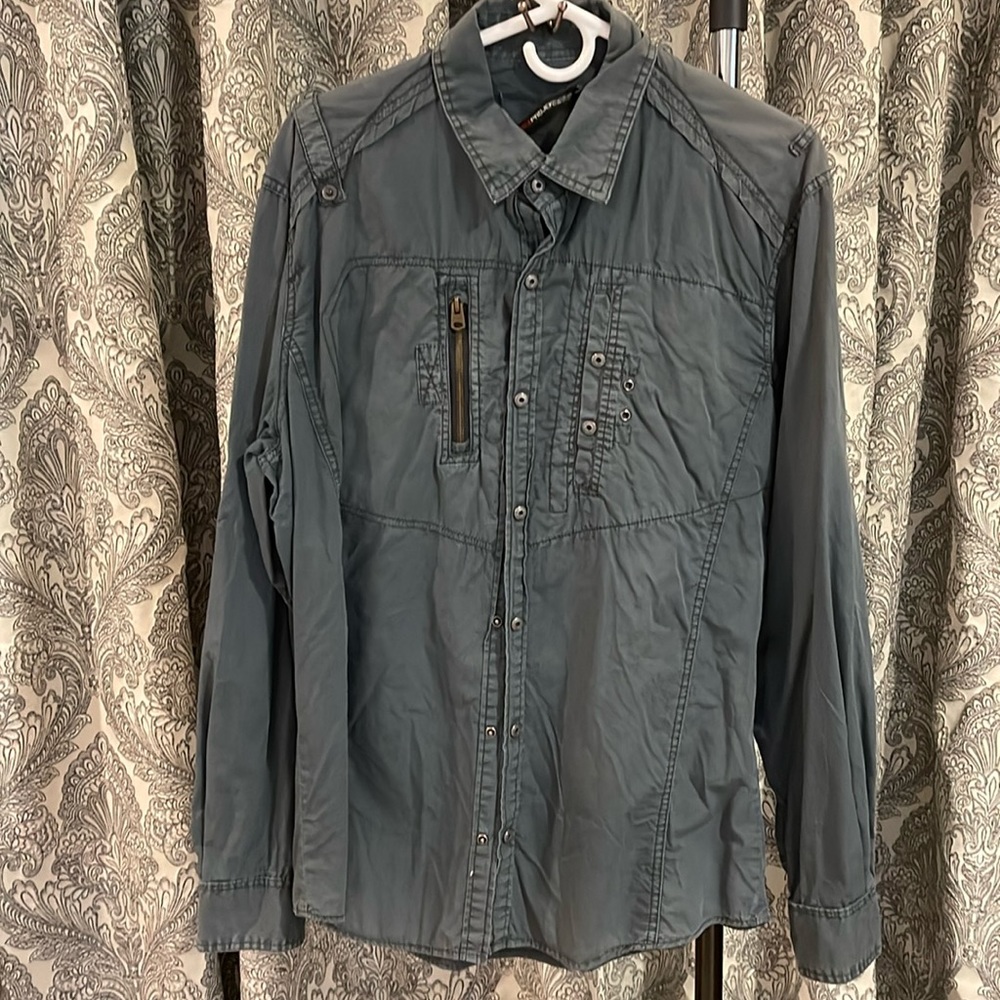 Cargo style button-down with zipper and snap pockets